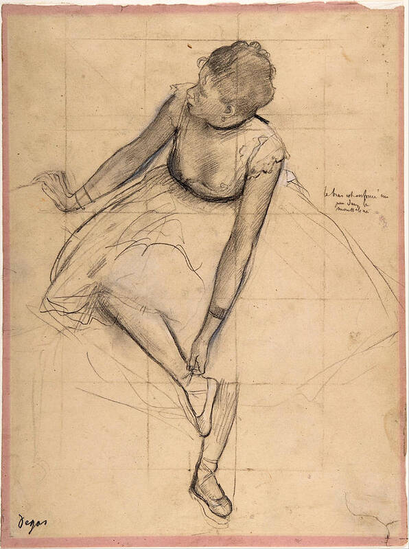 Edgar Degas Art Print featuring the drawing 	Dancer Adjusting Her Slipper #2 by Edgar Degas