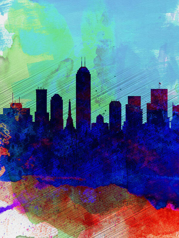  Indianapolis Art Print featuring the painting IIndianapolis Watercolor Skyline by Naxart Studio