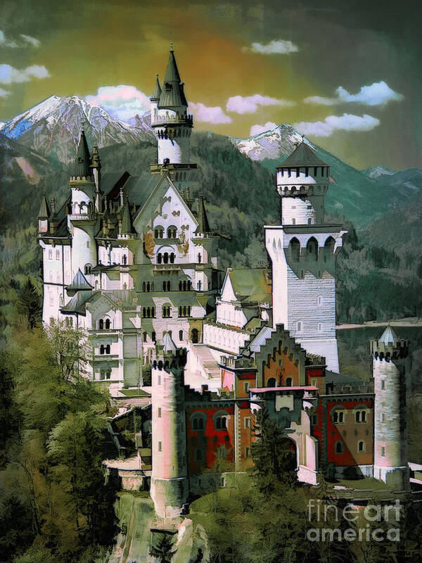 Castle Art Print featuring the digital art Schloss Neuschwanstein by Andrzej Szczerski