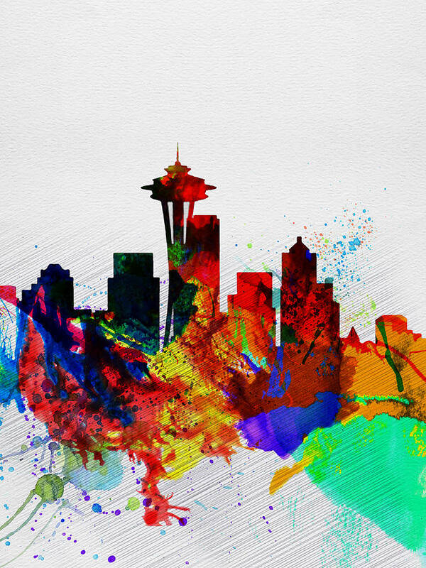 Seattle Art Print featuring the painting Seattle Watercolor Skyline 2 by Naxart Studio