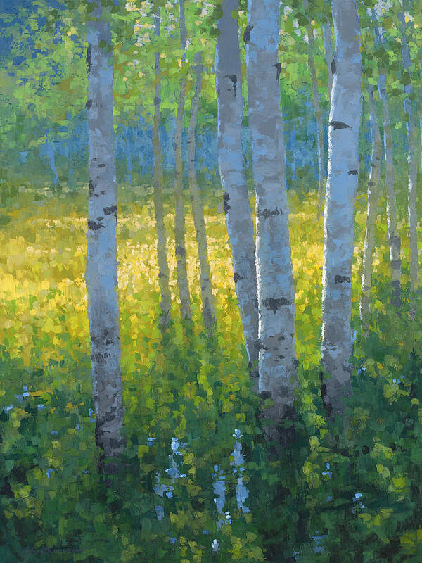 Aspens Art Print featuring the painting The Dancing Sun by Stephen Bartholomew