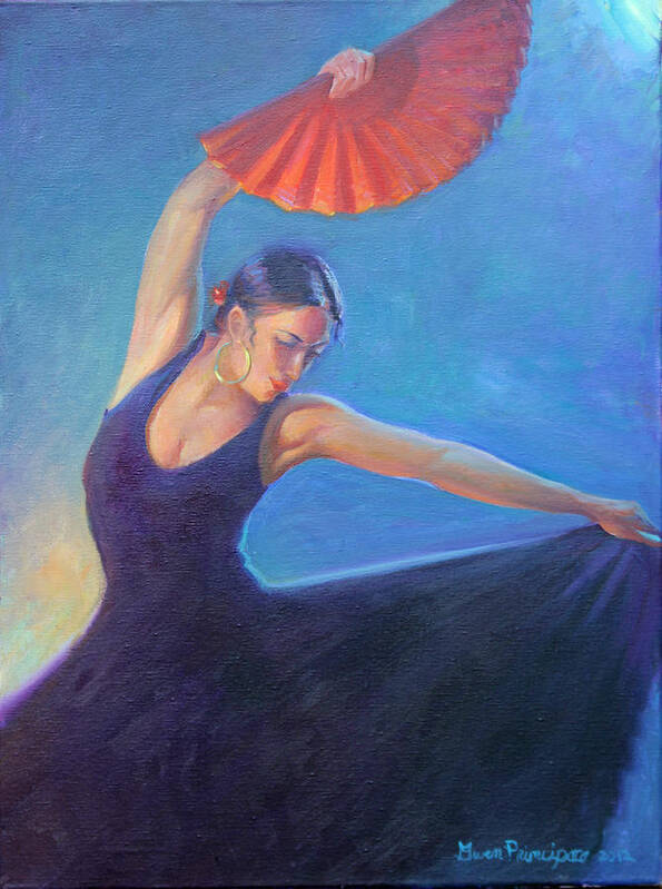 Flamenco Dancer Art Print featuring the painting The Red Fan by Gwen Carroll