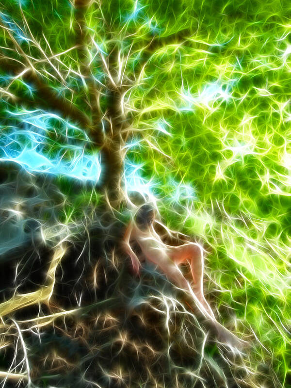 Abstract Nude Art Print featuring the photograph 0789 Abstract Figure Energy Nude in Nature Under Tree by Chris Maher