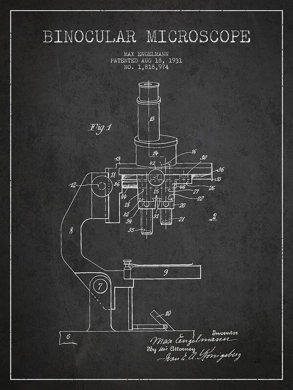 Microscope Art Print featuring the digital art Binocular Microscope Patent Drawing from 1931 by Aged Pixel