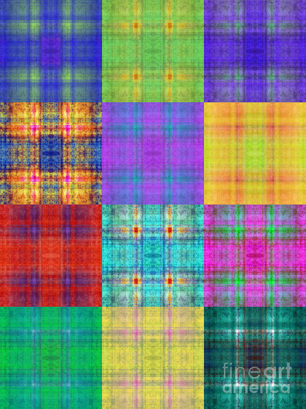 Andee Design Abstract Art Print featuring the digital art Colorful Plaid Triptych Panel 1 by Andee Design