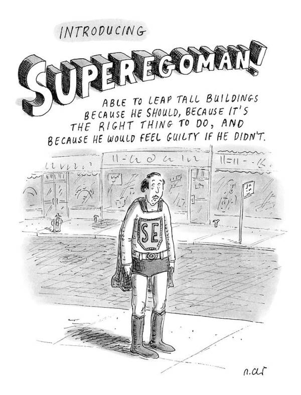 Introducing Superegoman! Art Print featuring the drawing Introducing Superegoman! #1 by Roz Chast