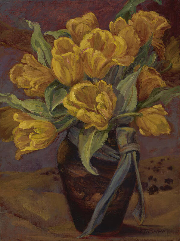 Flowers Art Print featuring the painting Yellow Tulips- and Buffalo Dreams by Jane Thorpe