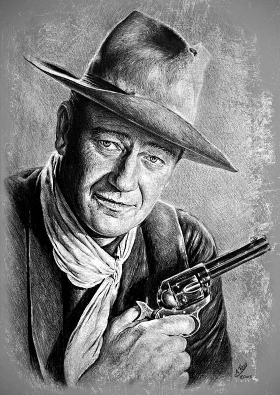 John Wayne Art Print featuring the drawing John Wayne #2 by Andrew Read