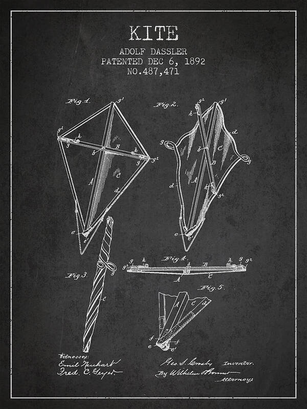 Kite Art Print featuring the digital art Kite Patent from 1892 #2 by Aged Pixel