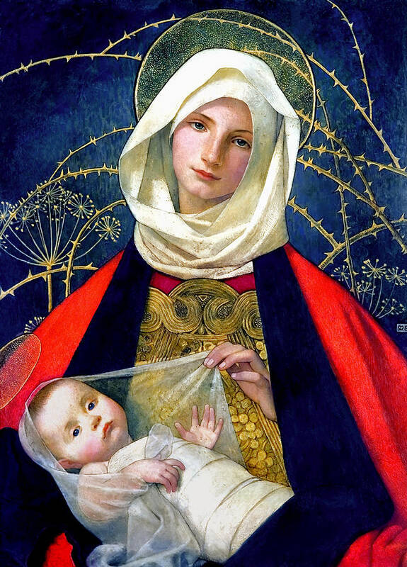 Madonna And Child Art Print featuring the painting Madonna and Child by Marianne Stokes