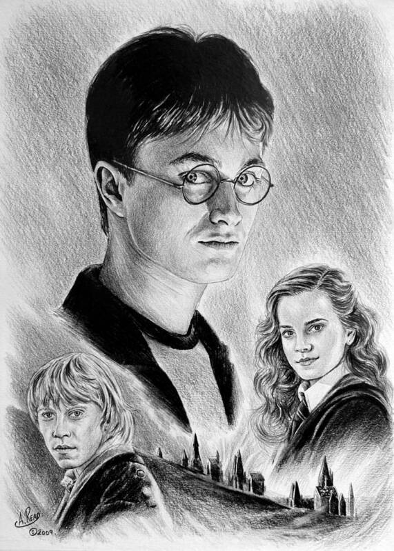 Harry Potter Art Print featuring the drawing Old Friends by Andrew Read