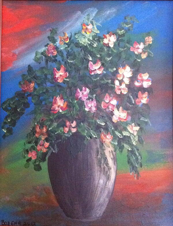 Vase Art Print featuring the painting Pink Flowers #1 by Bozena Zajaczkowska