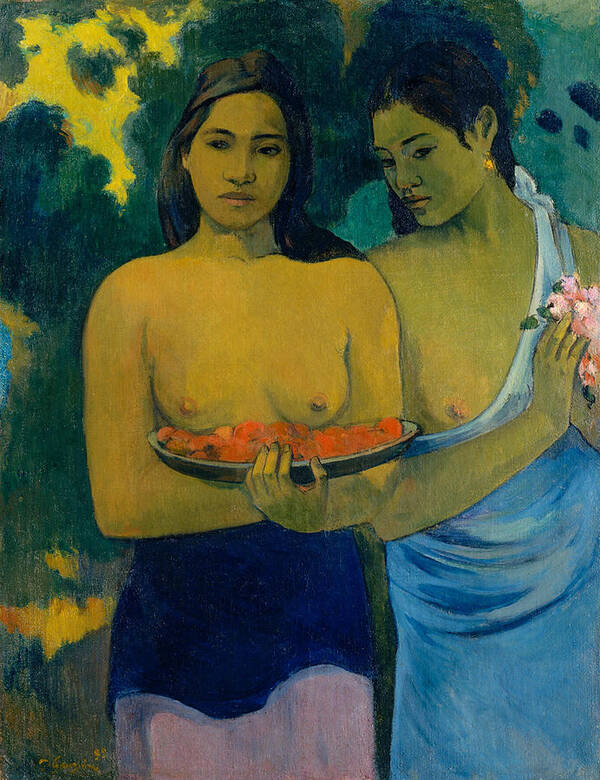 Paul Gauguin Art Print featuring the painting Two Tahitian Women #4 by Paul Gauguin