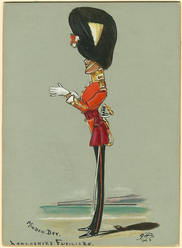 Military Uniform Caricatures - Minden Day. Lancashire Fusiliers (1908) Brennan Art Print featuring the painting Military Uniform Caricatures #18 by Celestial Images