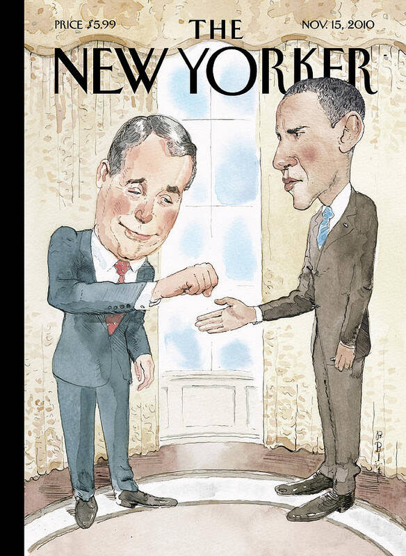 Fist Bump Art Print featuring the painting Bumped by Barry Blitt