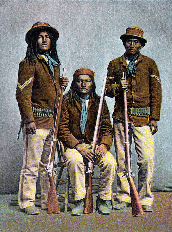 Vintage Art Print featuring the painting 1900 US Army Apache Indian Scouts by Historic Image