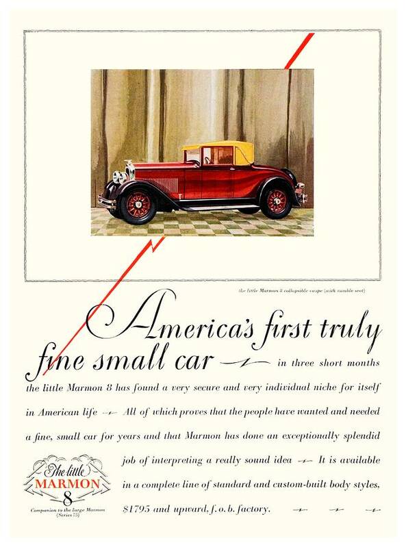 1927 Art Print featuring the digital art 1927 - Marmon 8 Coupe Automobile Advertisement - Color by John Madison