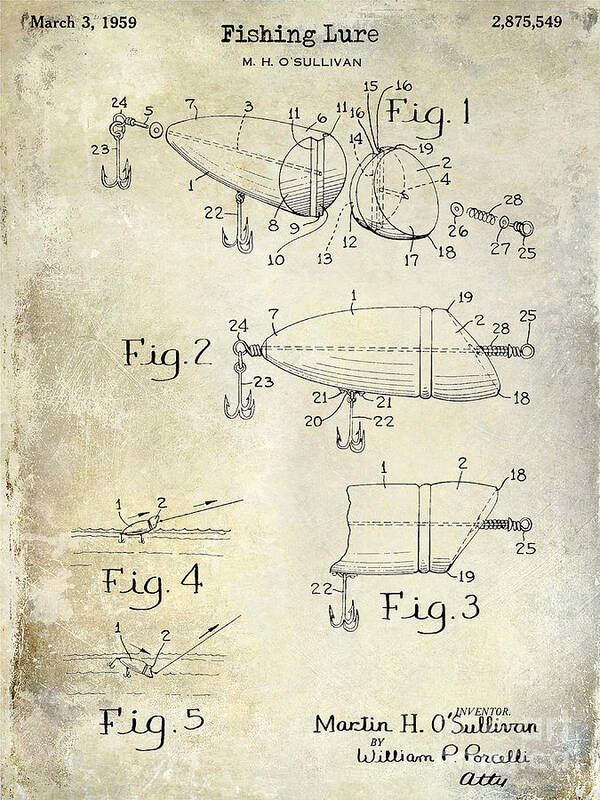 Fishing Reel Art Print featuring the photograph 1959 Fish Lure Patent Drawing by Jon Neidert