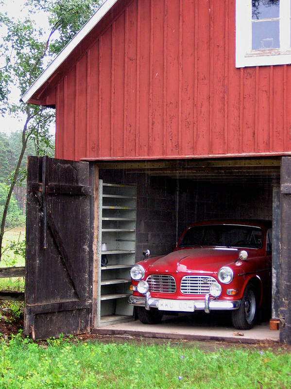 Dereske Art Print featuring the photograph 1967 Volvo in Red Sweden Barn by Mary Lee Dereske