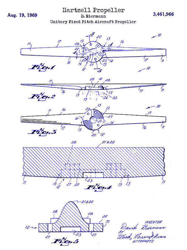 1969 Hartzell Propeller Patent Blueprint Art Print featuring the photograph 1969 Hartzell Propeller Patent Blueprint by Jon Neidert