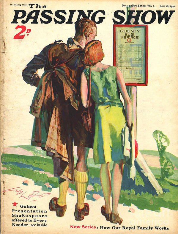 Hiking Art Print featuring the drawing 1930s,uk,passing Show,magazine Cover #2 by The Advertising Archives
