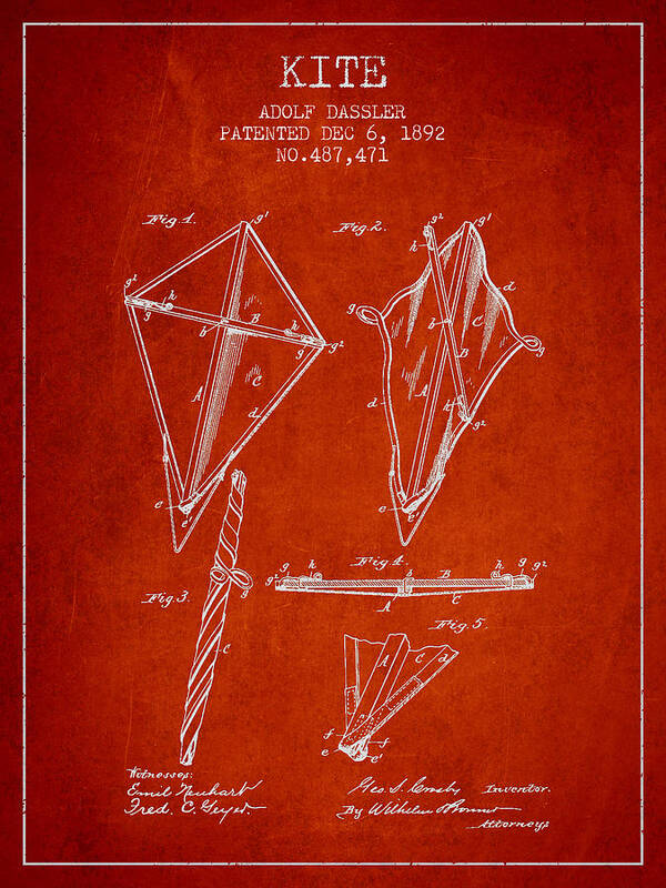 Kite Art Print featuring the digital art Kite Patent from 1892 #3 by Aged Pixel