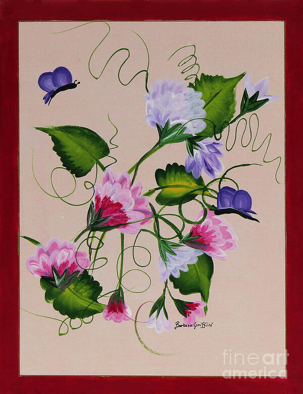 Barbara Griffin Art Print featuring the painting Sweet Peas and Butterflies #2 by Barbara A Griffin