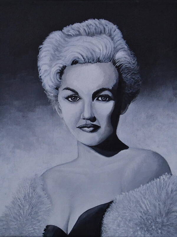 A Black And White Portrait Of A Young Marilyn Monroe. She Is Wearing A Black Dress With A Mink Fur. Art Print featuring the painting Young Marilyn Monroe by Martin Schmidt