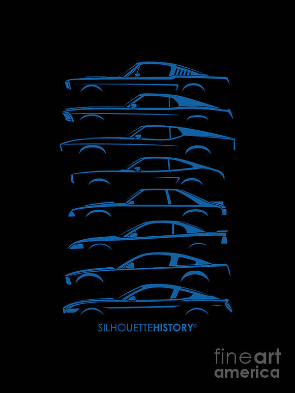 Ford Mustang Art Print featuring the digital art American Stallion SilhouetteHistory Blue #2 by Gabor Vida