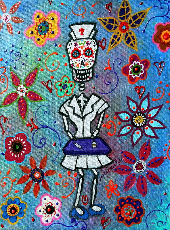 Day Of The Dead Art Print featuring the painting Dia De Los Muertos Nurse #4 by Pristine Cartera Turkus