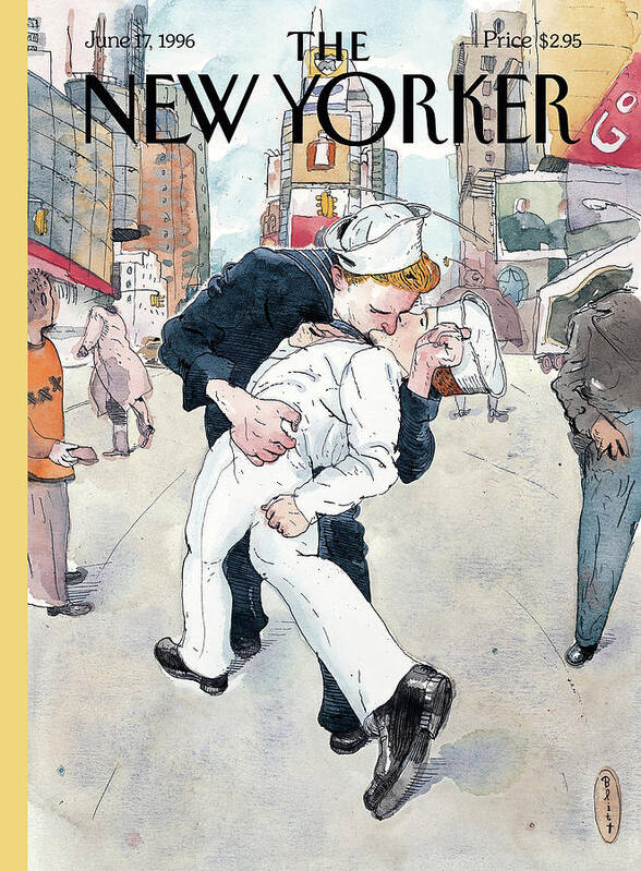 Don't Ask Art Print featuring the painting A Couple Reenacts A Famous World War II Kiss by Barry Blitt