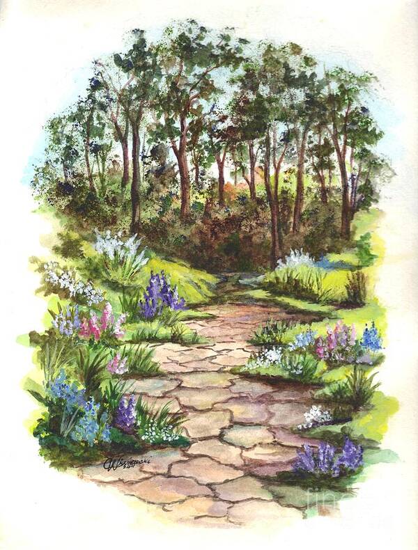 Floral Art Print featuring the painting Down The Garden Pathway by Carol Wisniewski