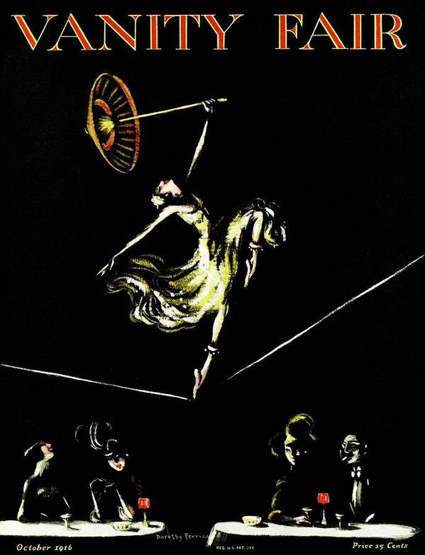 Illustration Art Print featuring the drawing A Vanity Fair Cover Of A Woman Tightrope Walking by Dorothy Ferriss