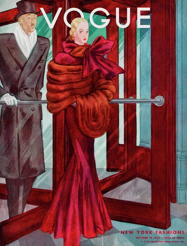 Illustration Art Print featuring the photograph A Vogue Cover Of A Couple In A Revolving Door by Georges Lepape