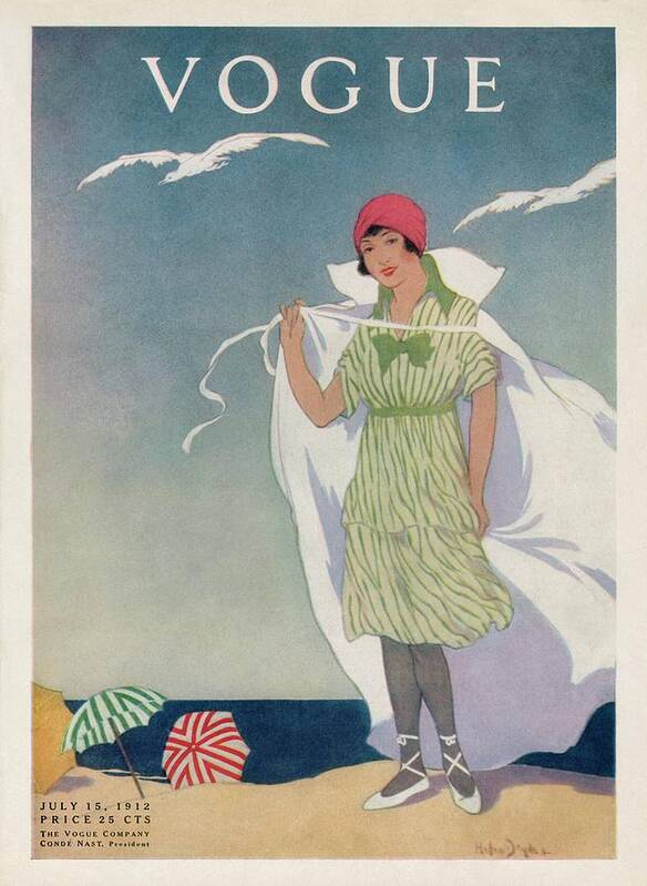 Illustration Art Print featuring the painting A Vogue Cover Of A Woman On A Beach by Helen Dryden