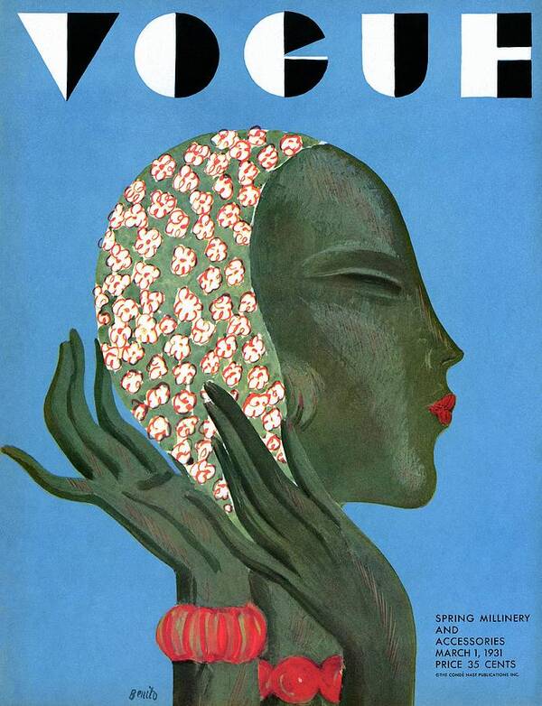 Illustration Art Print featuring the photograph A Vogue Cover Of A Woman Putting On A Hat by Eduardo Garcia Benito