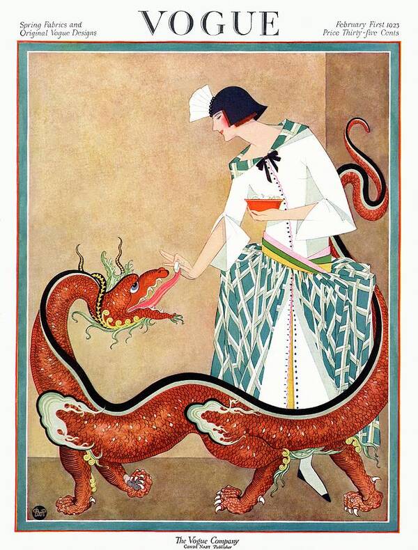 Illustration Art Print featuring the photograph A Vogue Cover Of A Woman With A Chinese Dragon by George Wolfe Plank