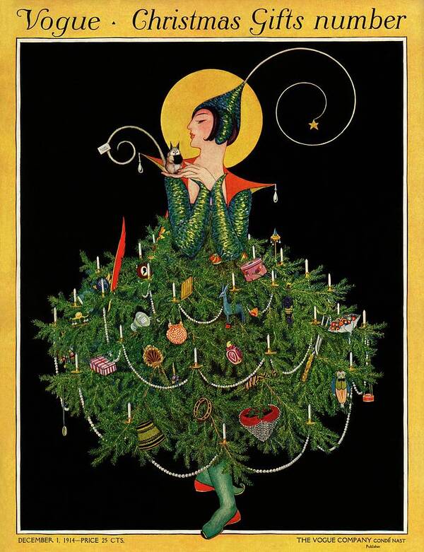 Illustration Art Print featuring the painting A Woman Dressed As A Christmas Tree by Artist Unknown