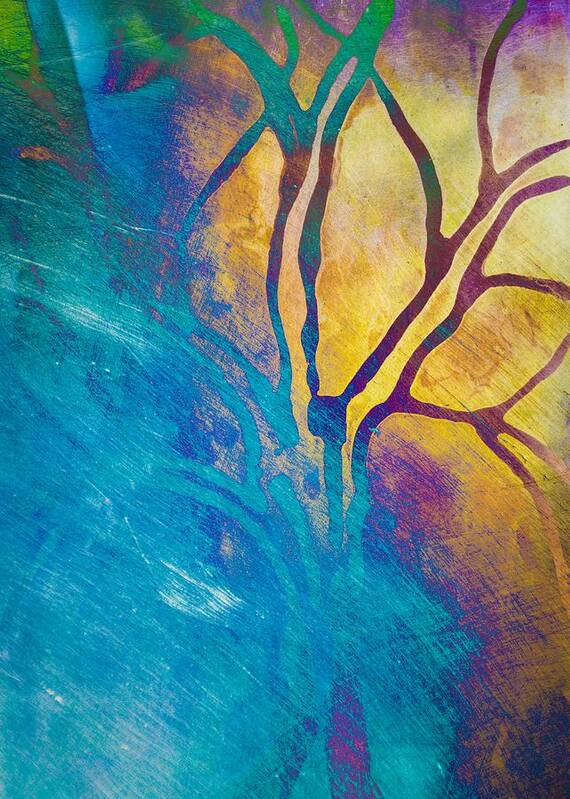 Tree Art Print featuring the mixed media Fire And Ice Abstract Tree Art by Priya Ghose