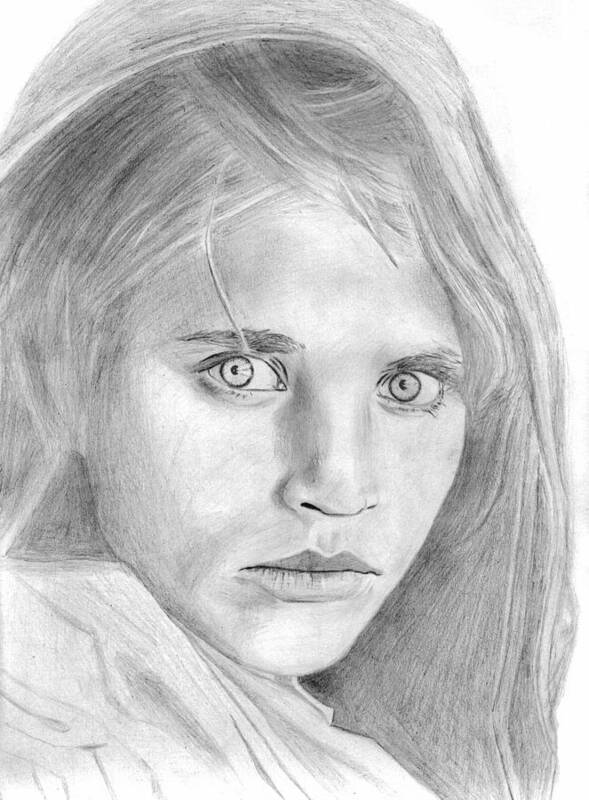 Afghan Girl Art Print featuring the drawing Afghan Girl by Pat Moore