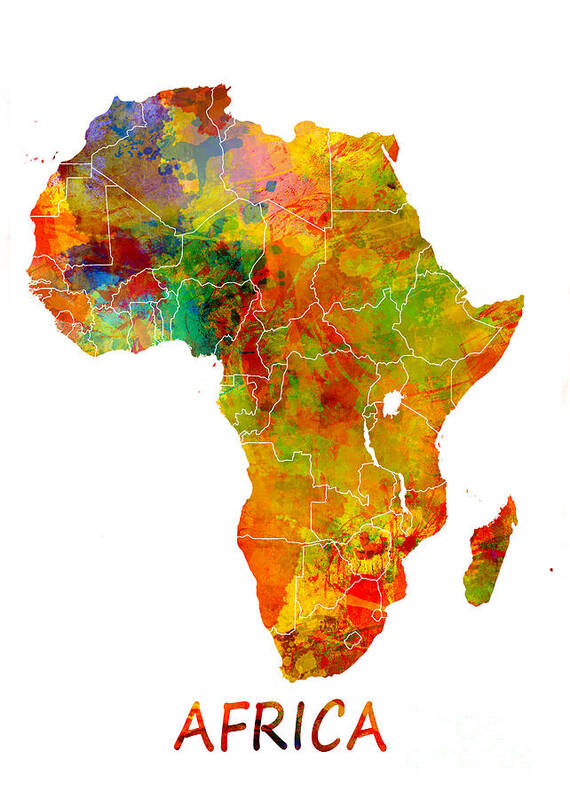 Africa Art Print featuring the digital art Africa map colored by Justyna Jaszke JBJart