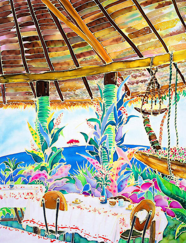 Tropical Art Print featuring the painting Afternoon tea break by Hisayo OHTA