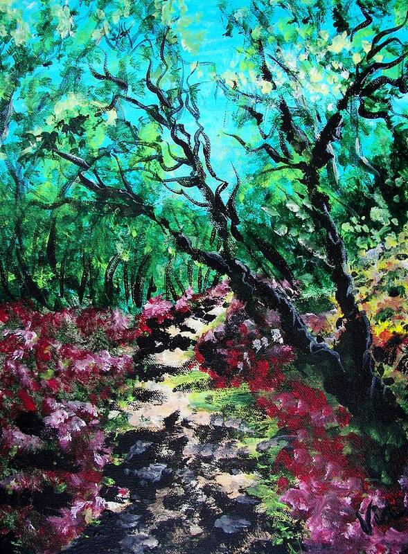 Path Art Print featuring the painting Along the Path by Judy Via-Wolff