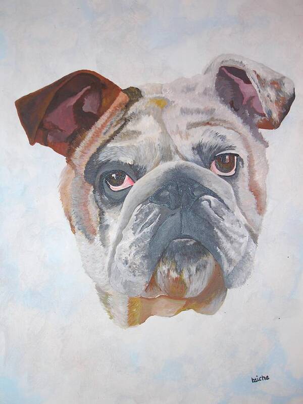 American Bulldog Art Print featuring the painting American Bulldog Pet Portrait by Taiche Acrylic Art