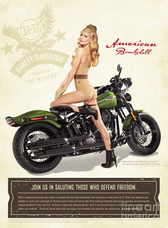 Vintage Art Print featuring the photograph American Harley Pin Up by Action