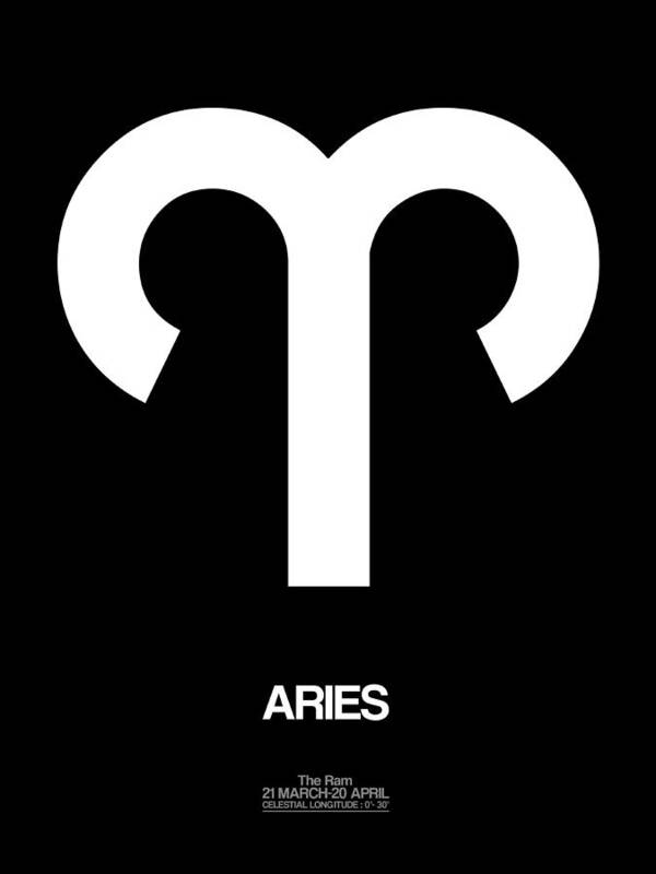 Aries Art Print featuring the digital art Aries Zodiac Sign White by Naxart Studio