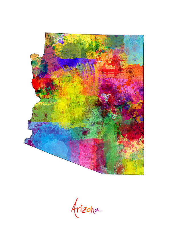 United States Map Art Print featuring the digital art Arizona Map by Michael Tompsett