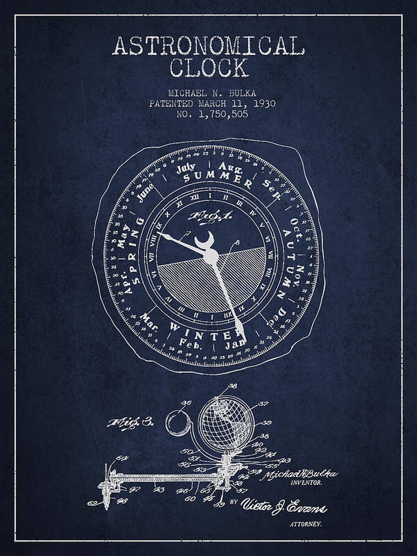 Astronomical Clock Art Print featuring the digital art Astronomical Clock patent from 1930 by Aged Pixel