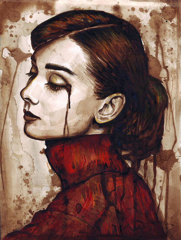Audrey Hepburn Art Print featuring the painting Audrey Hepburn - Quiet Sadness by Olga Shvartsur
