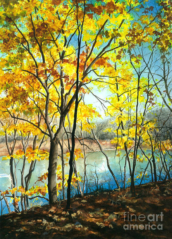 Water Color Trees Art Print featuring the painting Autumn River Walk by Barbara Jewell